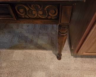 #102	Writing Desk w/leather Top & 1 Drawer w/1 rolling Wood Chair on Wheels  - 62x27x30	 $175.00 
