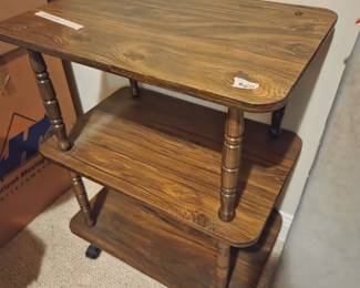 #60	Laminate Rolling Spindle Leg 3 Shelf Display/Cart - 24x16x31	 $40.00 
