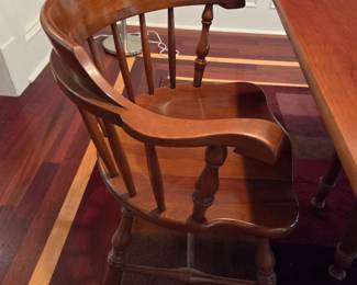 #1	Monitor Furn. Co. Wood Drop Side Table w/3 Leaves & 6 Chairs (2 captains Chairs ) 30-112x44x28	 $275.00 
