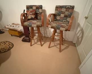 . . . poolroom-themed bar stools