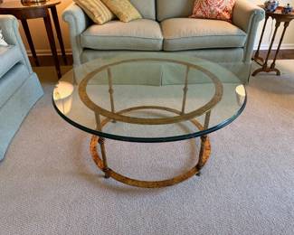 Glass and brass round accent table