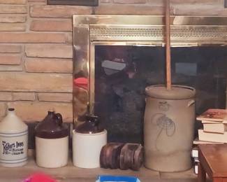 Family room Red Wing 5 gal. butter churn crocks and more