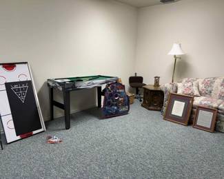Small pool table and other games, sofa sleeper
