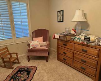 Wing back chair and dresser (mirror not shown but is available 