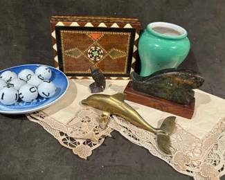 Fortnum Mason Vase Inlaid Wooden Box and Other Collectibles