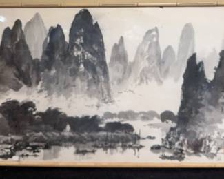 Chinese Landscape with Bamboo Frame