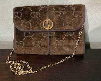Gucci Brown Velvet Crossbody Bag