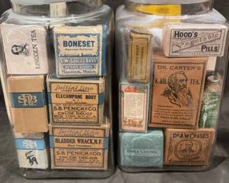 Large Apothecary Jars with Vintage ApothecaryToiletry Items