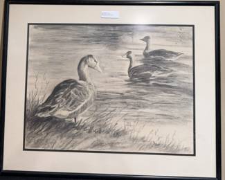 Charcoal Duck Scene Signed by Artist