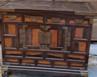 Antique Korean Persimmon Wood Chest