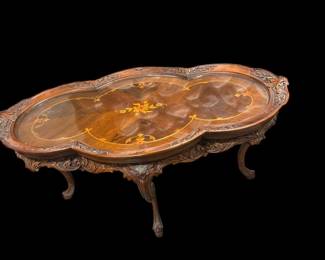 Rococo Style Marquetry Inlaid Table with Glass Top