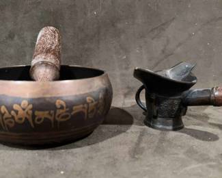 Tibetan Singing Bowl Chinese Silk Iron