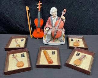 CT461Vintage Music Box With Vintage Framed Chinese Instruments