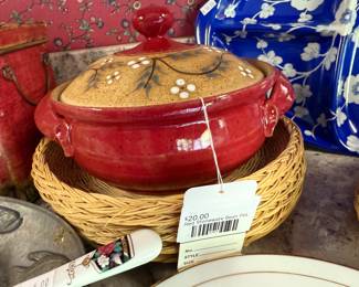 Red Stoneware Bean Pot