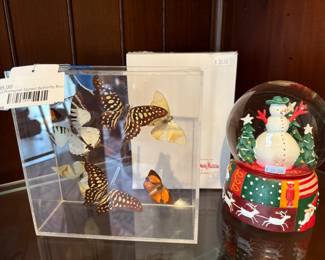 Paul Purington Signed Butterfly Box, Christmas Snow Globe