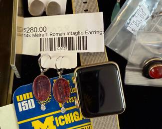 14k Meira T Roman Intaglio Earrings, Kiesielstien Sterling Earrings, Apple Watch