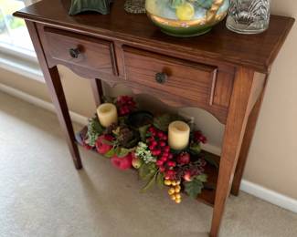 Narrow oak hall table with drawers