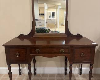 Berkey & Gay of Grand Rapids, Michigan Three Drawer Vanity (50"W x 19"D x 30"H / 68"H with Mirror)