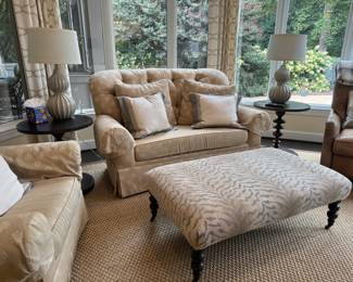 Upholstered Tufted Loveseat with Animal Print Ottoman