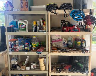 Collection of Chemicals, Pumps, Helmets, Hand Tools & Lightbulbs