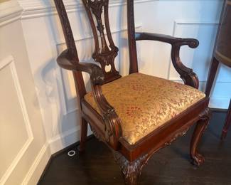 Chippendale Upholstered Seat Clawfoot Dining Chairs (6 Side Chairs / 2 Armchairs)