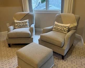 Wesley Hall Matching Upholstered Armchairs (32"W x 40"D x 35" Back Height) with Single Ottoman (23"W x 20"D x 16"H)