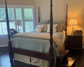 Queen Size 4 Poster Bed with 2 Drawer Side Table (17"D x 27"W x 29"H / Pair)