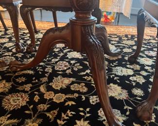 Hickory White Inlayed Mahogany Double Pedestal Rectangular Dining Table with Claw Feet (46"W x 29-1/2"H x 76"L with 2 Leaves 22"L each) 