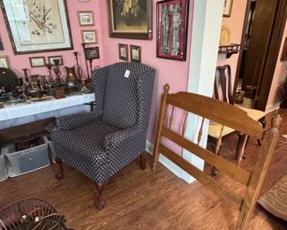 Wing Back Chair                                                                                Twin Bed Head Board (Ethan Allen)
