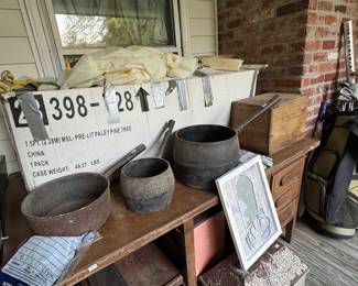 Antique Cast Iron Cookware / Desk / Christmas Tree Storage Containers