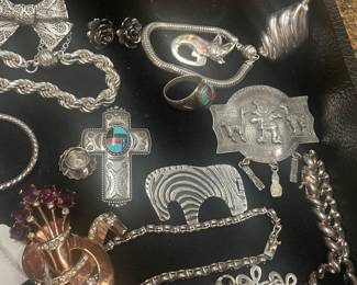 STERLING ESTATE ITEMS -   UPDATE THE VINTAGE CORO CRAFT COPPER LOOKING ONE IS STERLING  BUT BEING REPAIRED NOW SO WONT BE AT THIS SALE BY FRI   ITS HAVING A FEW OF THE TINY STONES REPLACED  