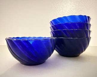 $40 Vereco Duralex Bormioli Rocco Rivage Swirl Cobalt Blue Dessert Bowl Set of 5