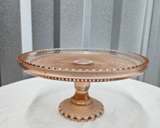 $40 Vintage Jeanette Glass Pink Cake Stand Plate HARPS 1950s 10"