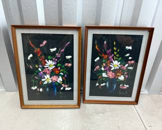 $60 Set of 2 Floral Solid wood frame and glass protected wall art