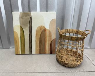 $25 Wall art and large woven basket 