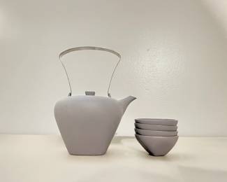 $50 Vintage Chinese Grey Porcelain Tea Service for Four, 5 Piece