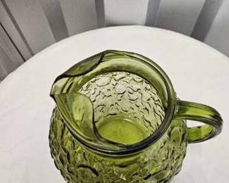 $20 Vintage Anchor Hocking Avocado Green Milano Crinkle Glass Ball Water Tea Pitcher