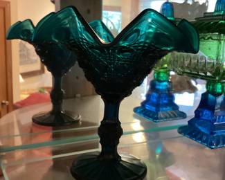 Green Pedestal Glass Candy Dish