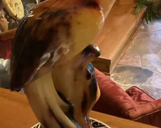 Ceramicsculpture of a bird in tans and brown tones