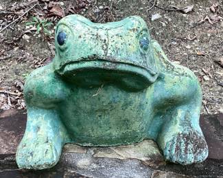 Vintage cast iron guard frog statue