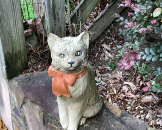 Garden Statue Cat with orange bow