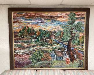 Wall Art Framed landscape painting of rural village scene