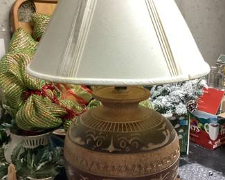Hand Carved lamp 2 tone browns