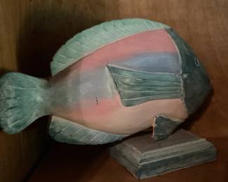 hand carved and Painted wooden tropical fish figurine