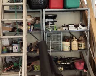 Ladder, pet carrier coolers and various tools