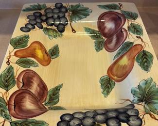 Hand Painted Ceramic Platter with Fruit Motif 