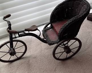 Vintage Wicker and Metal Tricycle Planter/Basket 