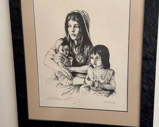 Mother and Children Lithograph 