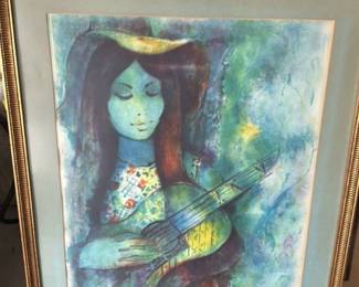 Woman Playing Guitar Painting
