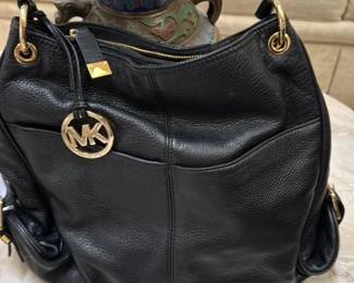 Michael Kors Black Leather Hobo Handbag 